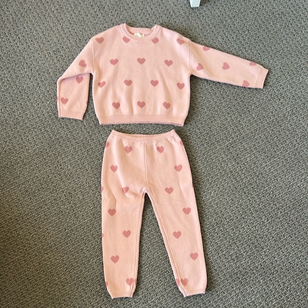 NWT Quincy Mae Relaxed Knit Set Bubblegum Hearts 4-5T